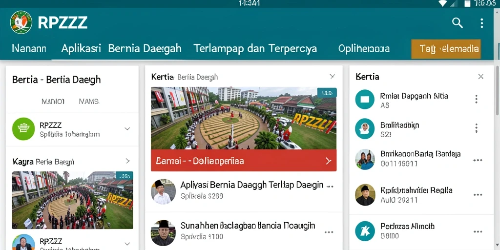 Antarmuka aplikasi RPZZZ menampilkan kategori berita daerah yang informatif.